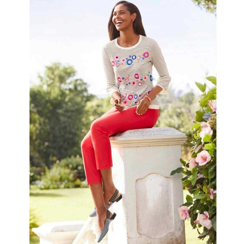 Talbots Floral Row Striped Embellished Embroidered Crewneck Sweater Plus Size 1X - Picture 12 of 12